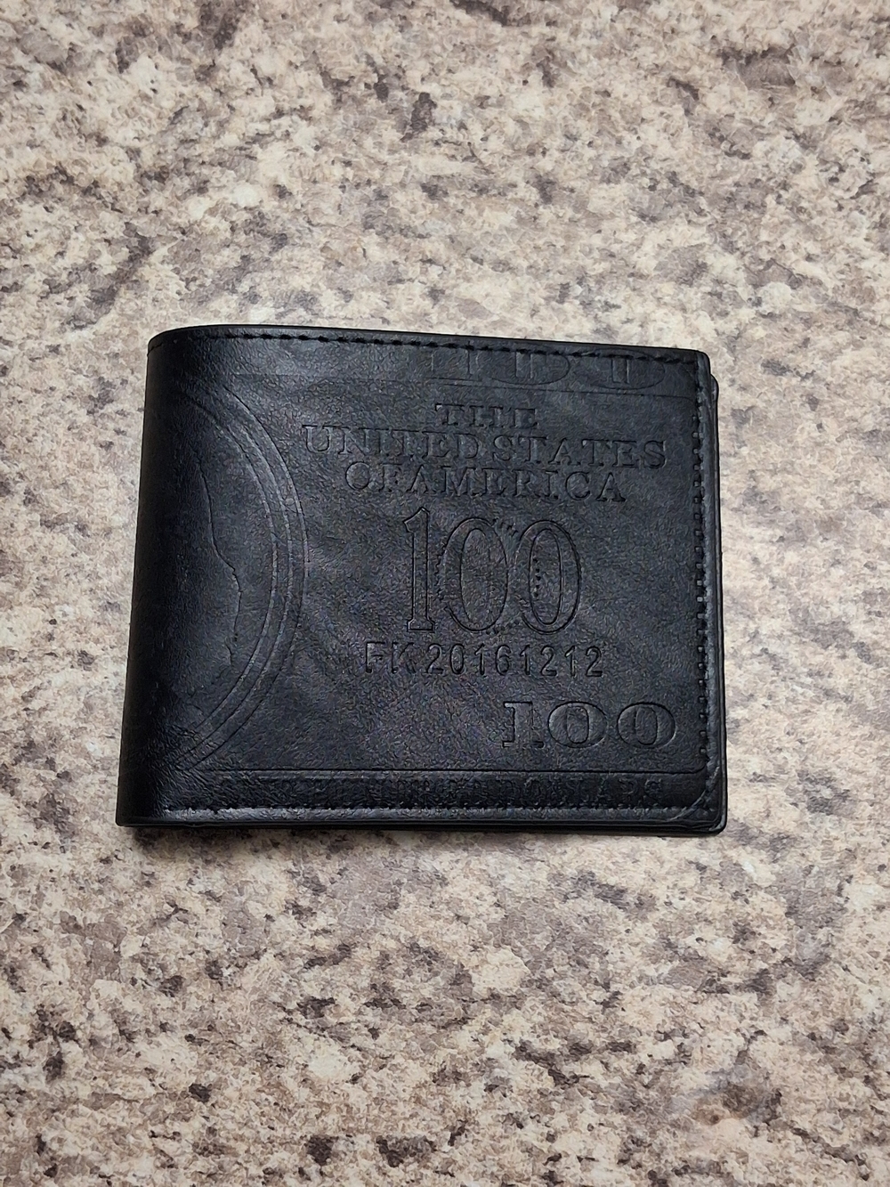 Men's Black Leather Billfold Wallet - Embossed $100 Design
